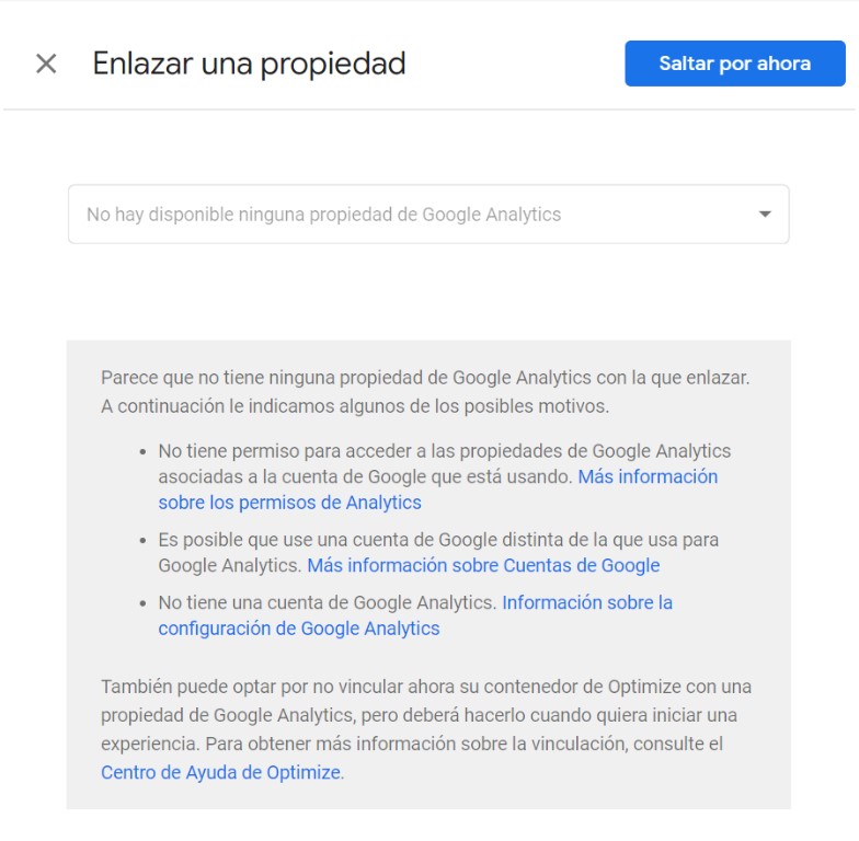 Enlazar una propiedad de Google Analytics